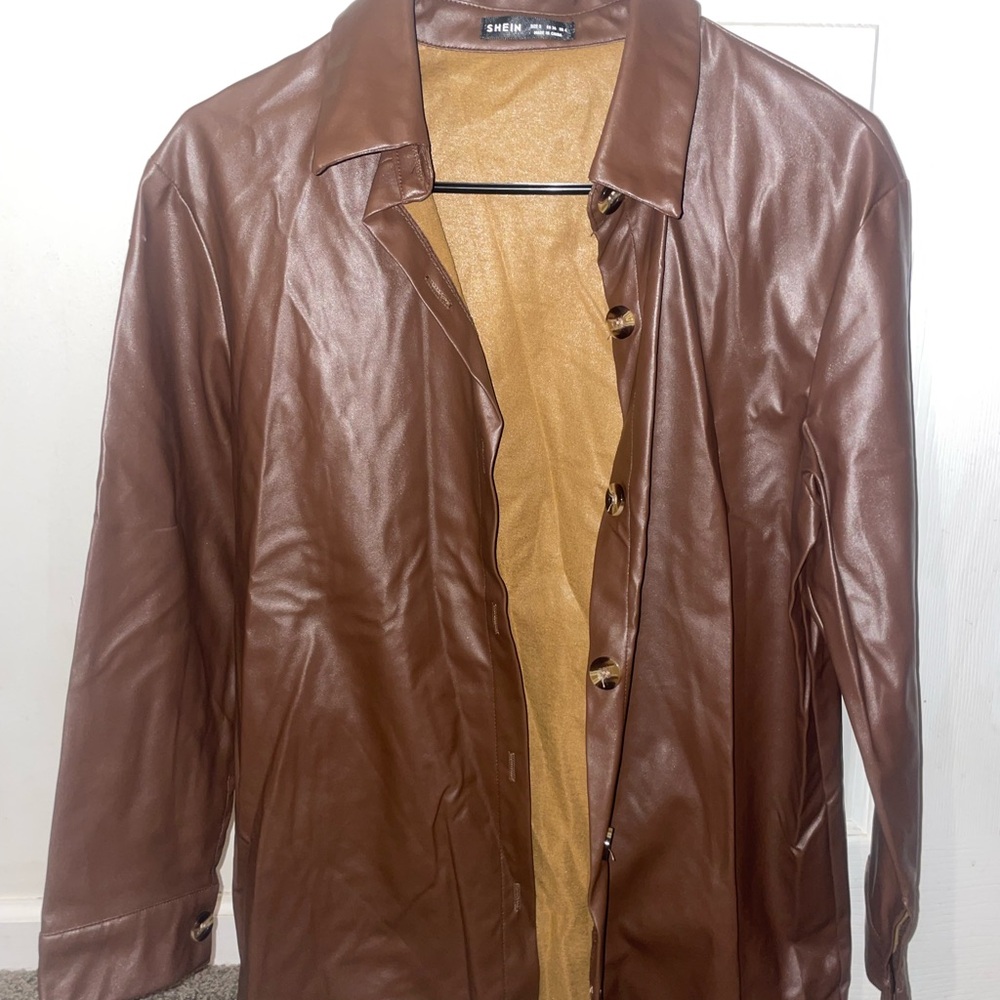 SHEIN Brown Leather Blazer